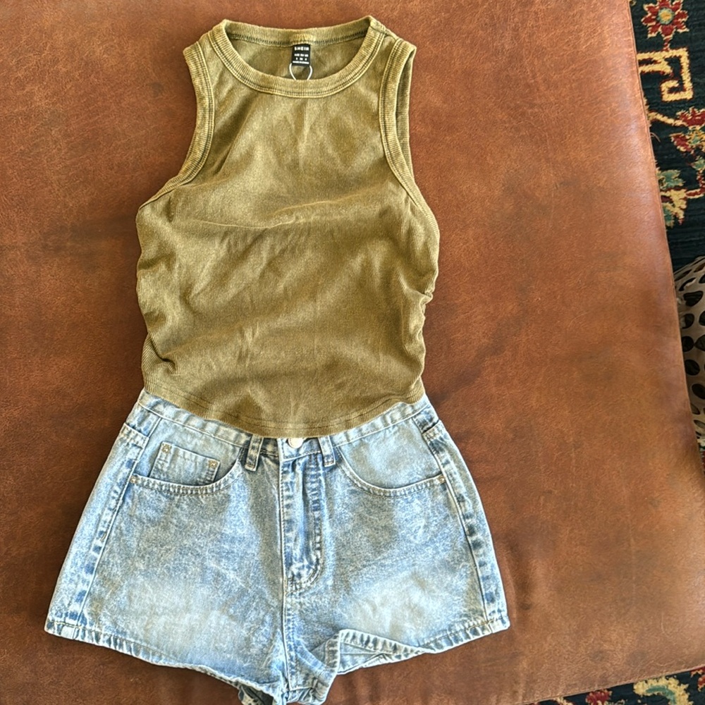Medium wash denim shorts
